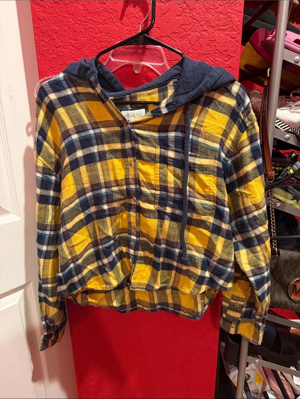 American eagle plaid pull over hoodie